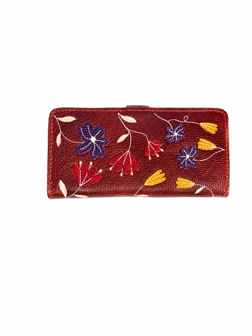 Portland Leather Nutmeg Folklore Bi fold Embroidered Floral Wallet